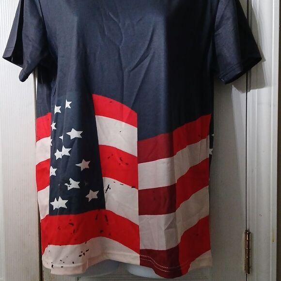 Patriotic american flag July 4th short sleeve shirt  Sz M - Picture 2 of 5